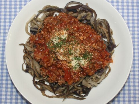 ドライベジタブルヌードル☆乾燥なす麺でミートスパ風